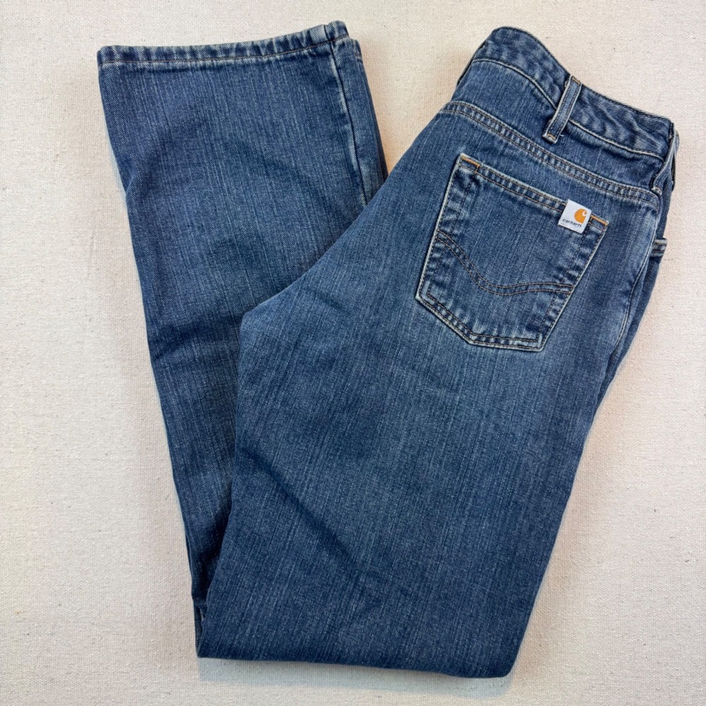 Carhartt 6x32 Relaxed Fit Jeans Womens Blue Flannel Lined Denim WB022 ADT